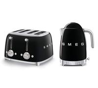 (Black) Smeg TSF03 4-Slice Toaster & KLF04 1.7L Variable Temperature Controlled Kettle Bundle