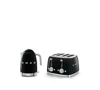 Smeg KLF04BLUK Jug Kettle with 7 Temperature Settings , 3KW, 1.7L & TSF03BLUK 4 Slice Toaster, Extra Wide Slots, Black