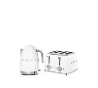 Smeg KLF04WHUK Jug Kettle with Acoustic Alarm, 3KW, 1.7L & Smeg TSF03WHUK 4 Slice Toaster, Extra Wide Slots, White