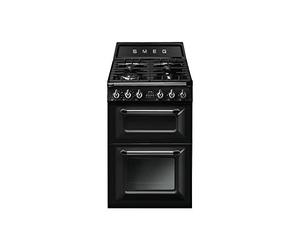 Smeg Victoria 60cm Double Oven Dual Fuel Cooker - Black, Medium, Large, Gas Powered, 4 Heating Elements