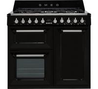 Smeg Victoria TR103BL 100cm wide Dual Fuel Range Cooker with Gas Hob - Black - A/B Rated, Black