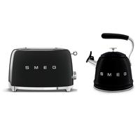 Smeg Retro Bundle | WKF01 Whistling Stovetop Kettle & TSF01 2-Slice Toaster Set - Black
