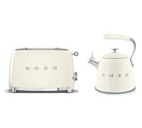 Smeg Retro Bundle | WKF01 Whistling Stovetop Kettle & TSF01 2-Slice Toaster Set - Cream