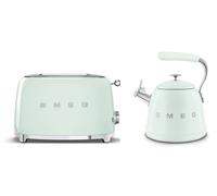 Smeg Retro Bundle | WKF01 Whistling Stovetop Kettle & TSF01 2-Slice Toaster Set - Pastel Green