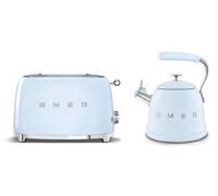 (Pale Blue) Smeg Retro Bundle | WKF01 Whistling Stovetop Kettle & TSF01 2-Slice Toaster Set