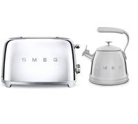 Smeg Retro Bundle | WKF01 Whistling Stovetop Kettle & TSF01 2-Slice Toaster Set - Stainless Steel