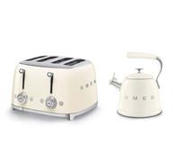 Smeg WKF01 Whistling Stovetop Kettle & TSF03 4-Slice Toaster Bundle - Cream