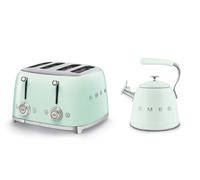 Smeg WKF01 Whistling Stovetop Kettle & TSF03 4-Slice Toaster Bundle - Pastel Green