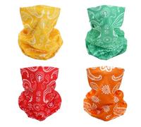 SMEHCF 4 Multipurpose Bandanas for Women Men Headband Balaclava Hair Head Scarf Face Half Airsoft Paintball Mask Neck Gaiters Breathable Reusable Washable Red Orange Green Yellow Cashew Flower