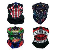 SMEHCF 4 Multipurpose Bandanas for Women Men Headband Balaclava Hair Head Scarf Face Half Airsoft Paintball Mask Neck Gaiters Breathable Reusable Washable Red Black Skull Zombie