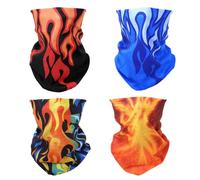 SMEHCF 4 Multipurpose Bandanas for Women Men Headband Balaclava Hair Head Scarf Face Half Airsoft Paintball Mask Neck Gaiters Breathable Reusable Washable Fire Flame Phenix Black Blue
