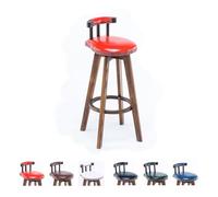 SMELEDFCFK Solid Wood 360° Swivel Bar Stools, Rustic Counter Height Bar Stools With Footrest, Round Upholstered Seat Barstool, Low Back Bar Chairs For Kitchen Counter Dining Room(Red,73cm/29in)