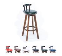 SMELEDFCFK Solid Wood 360° Swivel Bar Stools, Rustic Counter Height Bar Stools With Footrest, Round Upholstered Seat Barstool, Low Back Bar Chairs For Kitchen Counter Dining Room(Green,63cm/25in)