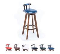SMELEDFCFK Solid Wood 360° Swivel Bar Stools, Rustic Counter Height Bar Stools With Footrest, Round Upholstered Seat Barstool, Low Back Bar Chairs For Kitchen Counter Dining Room(Blue,73cm/29in)