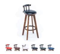 SMELEDFCFK Solid Wood 360° Swivel Bar Stools, Rustic Counter Height Bar Stools With Footrest, Round Upholstered Seat Barstool, Low Back Bar Chairs For Kitchen Counter Dining Room(Black,63cm/25in)