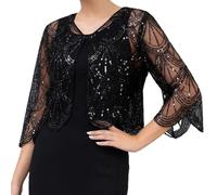 SMELEYOU 1920s Flapper Shawl with Sparkly Fringe Soft Polyester Bridal Capelet for Wedding Party Roaring 20s Costume Black