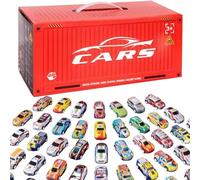SMELEYOU 48PCS/Set Race Cars Funny Simulation Pull Back Cars with Built-In Garage Toys Portable Mini Pull Back for Boys Girls Toddlers Lover, Red