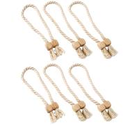 SMELEYOU 6PCS Magnetic Curtain Tiebacks 24 Inch Tie Backs Cotton Rope Curtain Holdbacks with Wood Bead Boho Drapery Holders for Home Office Window Drapery