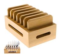 SMELEYOU Bamboo Charging Station Hold up to 6 Devices Charging Station Organizer for Phones Tablets Watch Earbuds Stand