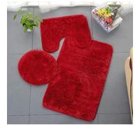 SMELEYOU Bathroom Mat Set U Shaped Contour Rug Non Slip Bath Mat Toilet Lid Cover Red 3PCS Christmas Decoration