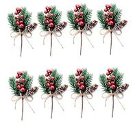 SMELEYOU Christmas Artificial Berry Pine Cones Branch Artificial Pine Branches for Christmas Tree Decoration DIY Christmas Red Berry Stems Spray for Crafts Wreath Garland 10 Pack