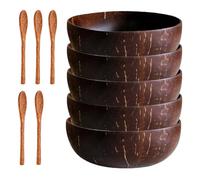 SMELEYOU Coconut Bowl Set 5Pcs Spoons Polished Bowl Eco Friendly Natural Acai Bowl Kitchen Decor Gifts for Vegan Organic Salad