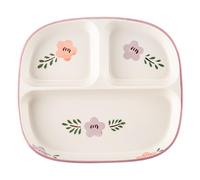 SMELEYOU Divided Plates with 3 Compartment Square Floral Pattern Ceramic Portion Control Plates for Adults & Kids Home School Kindergarten