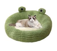 SMELEYOU Frog Cat Bed Long Plush Winter Autumn Thermal Cute Cartoon Pet Bed Detachable Insert Soft Dampproof Cat Bed Round