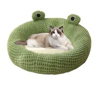 SMELEYOU Frog Cat Bed with Hood Long Plush Winter Autumn Thermal Enclosed Cat Bed Cute Cartoon Non-slip Pet Bed Detachable Insert Soft Dampproof Cat Bed, Round