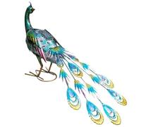 SMELEYOU Garden Ornaments Outdoor,Solar Peacock Realistic LED Metal Peacock Statue Carved Vibrant Peacock Decor Light-operated Weatherproof 23x6.1x15.6in Solar Lights for Garden Decorations