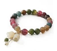 SMELEYOU Good Luck Bracelet with Natural Tourmaline Beads Lily of the Valley Charm Bracelet for Women Colorful Crystal Beaded Jewelry Gifts
