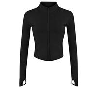 SMELEYOU Gym Jackets Womens Full Zip Running Jacket Long Sleeve Workout Jacket with Thumb Holes Sweat Quick Drying Slim Fit Sportwear for Yoga Running -Black M