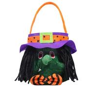 SMELEYOU Halloween Basket with Embroidery Hooded Handheld Candy Baskets with Witch Pattern Cute Weird Trick or Treat Bucket for Halloween Party Favor Supplies