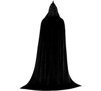 SMELEYOU Halloween Decor Black Cape with Hood 51.2 Inch Full Length Unisex Gold-velvet Witch Cloak Mysterious Terror Vampire Wizard Robe for Men Women Cosplay Christmas Halloween Costume M