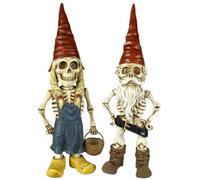 SMELEYOU Halloween Gnomes 2PCS Resin Horror Garden Gnomes Girl and Boy Zombie Gnome 2.8x1.2x5.1 Inch Halloween Decor for Garden Lawn Patio Walkways