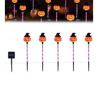 SMELEYOU Halloween Yard Stakes with 5 Pcs Pumpkin Solar Lights Halloween Solar Lights with Creepy Feced Pumpkin-Shaped Outdoor Waterproof