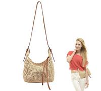 SMELEYOU Hobos Shoulder Bags, Straw Bag Beach Bags for Women Summer Woven Shoulder Bag with Zip Handbags for Vacation Beige