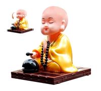 SMELEYOU Little Buddha Solar Powered Nodding Buddha Statue Monk Figurine with Yellow Robe Car Dashboard Decor 3.5 Inch Bobblehead Statue for Car or Home