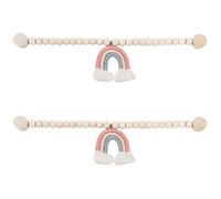 SMELEYOU Magnetic Curtain Tiebacks 2Pcs Curtain Holdbacks Wooden Beaded Tie Backs with Rainbow Tassel Pendant Cute Holders for Nursery Farmhouse Decor