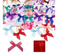 SMELEYOU Mini Bows 100PCS Mixed Color Satin Ribbon Bow Cute Small Bows DIY Mini Bows for Crafts Artificial Applique Wedding for Home