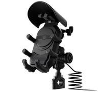 SMELEYOU Motorcycle Phone Mount with Sun Shade Anti Vibration Theft Motorcycle Phone Holder with 15W Wireless Chargers Type-C & USB Charging Port