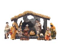 SMELEYOU Nativity Set Christmas Decorations Realistic Nativity Scene Resin Jesus Birth Set with Figures and House for Xmas Gift Desk Table Ornaments 12PCS/Set