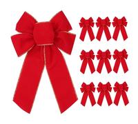SMELEYOU Red Christmas Bows 10Pcs Red Bows with Glitter Gold Edge Large Wreath Bow Christmas Tree Decorations for Fence Stairs Fireplace Door Wreath Decor