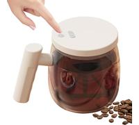 SMELEYOU Self Stirring Mug with Lid Glass Travel MugCoffee Mug High Speed Electric Mixing Mug Glass Coffee Cup USB Charging One-click Mixing Mugs for Milk Protein Powder Khaki