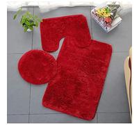SMELEYOU Toilet Seat Covers, Bathroom Mat Set U Shaped Contour Rug Non Slip Bath Mat Toilet Lid Cover Red 3PCS