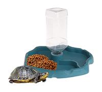 SMELEYOU Tortoise Water Bowl, 2-in-1 Reptile Feeder with Automatic Water Dispenser, Blue, 21x19.5x2 cm/8.27x7.68x0.79 inch, For Turtle, Lizard, Gecko, Snake, Scorpion, Spider, Small Animals