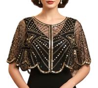 SMELEYOU Vintage Sequin Shawl Black Gold Beaded Shawl Wrap for Evening Dresses 1920s Themed Party & Wedding Accessory