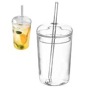 SMELEYOU Water Glasses, 16oz Glass Tumbler Borosilicate Glass Dome Lid Cup Transparent Large Capacity Water Cup with Lid Clear Juice Cup with Glass Straw