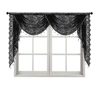 SMELEYOU Waterfall Valance with Bead Tassels Vintage Floral Black Lace Curtains Semi Sheer Rod Pocket Gothic Curtain for Halloween Bedroom Decor