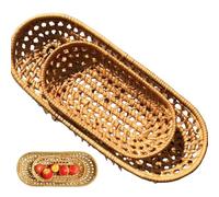 SMELEYOU Wicker Bread Basket 2Pcs Oval Woven Rattan Serving Baskets Narrow Rustic ideal for Storage Display Fruit Snack Flatware Baguettes 6.9 & 10.4in Length